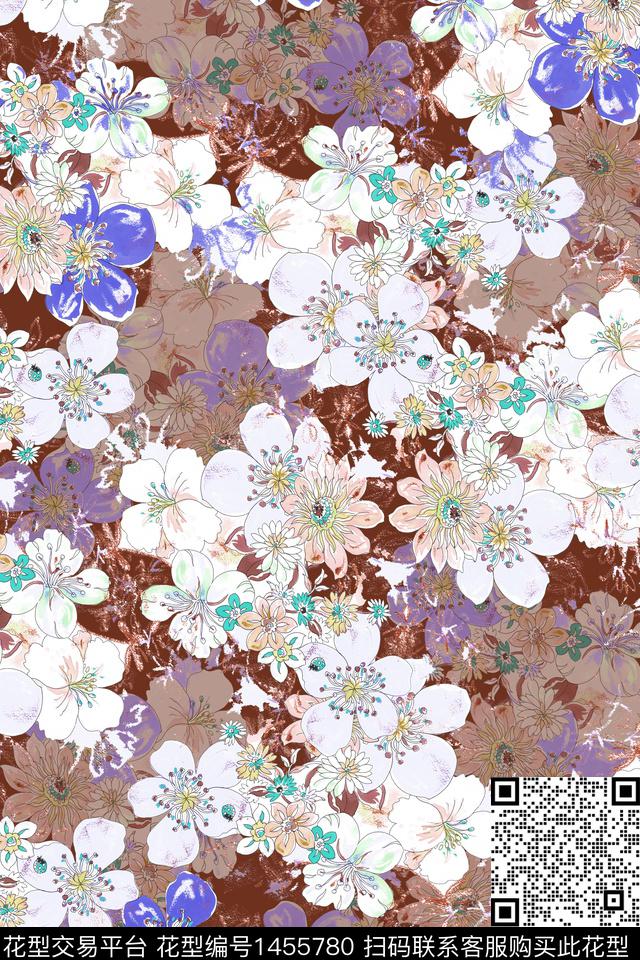 复古花卉春夏花型数码印花花型下载（图片编号: 1455780） - 瓦栏（Walan）