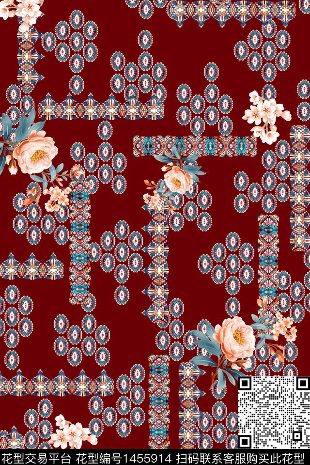 WC01442.jpg - 1455914 - 传统纹样 花卉 大牌风 - 数码印花花型 － 女装花型设计 － 瓦栏
