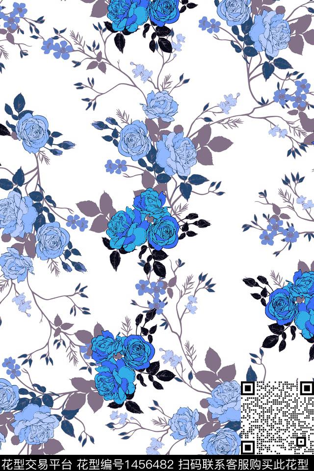 WC01457.jpg - 1456482 - 绿植树叶 线条 迪拜花卉 - 数码印花花型 － 女装花型设计 － 瓦栏