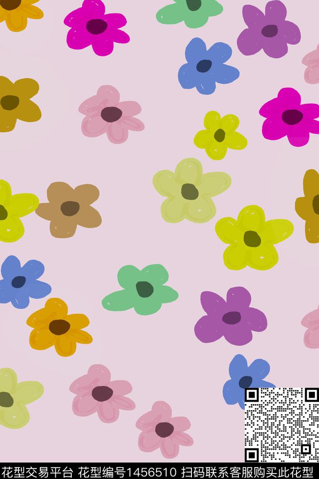 六朵花.jpg - 1456510 - 绿植树叶 少女 运动 - 数码印花花型 － 女装花型设计 － 瓦栏