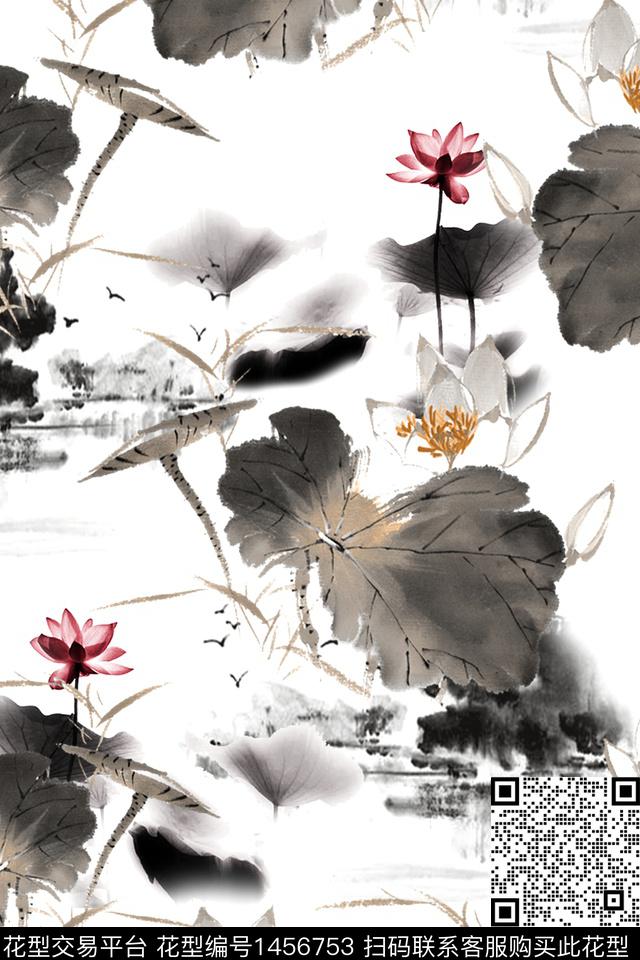 xz2472.jpg - 1456753 - 荷花 真丝 中国 - 数码印花花型 － 女装花型设计 － 瓦栏