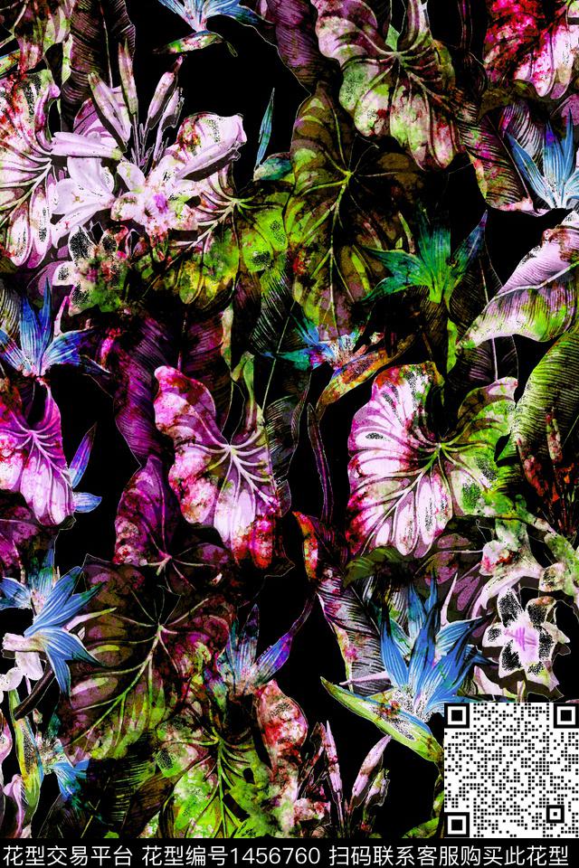 F068暂.jpg - 1456760 - 绿植树叶 花卉 大牌风 - 数码印花花型 － 女装花型设计 － 瓦栏