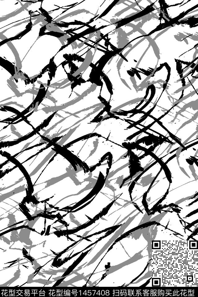 G002.jpg - 1457408 - 几何 抽象 黑白花型 - 传统印花花型 － 女装花型设计 － 瓦栏