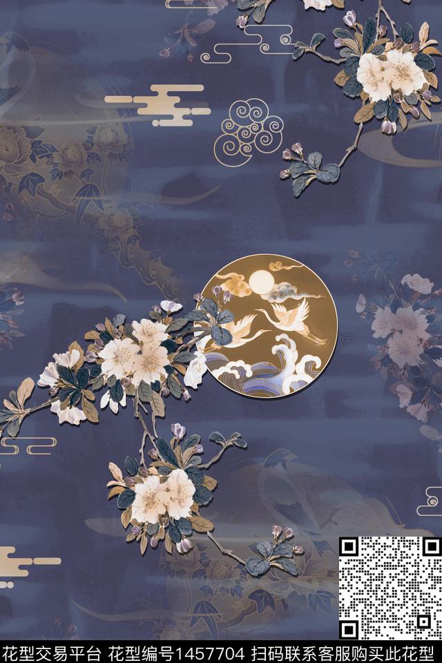 中国风仙鹤香云纱数码印花花型下载（图片编号: 1457704） - 瓦栏（Walan）