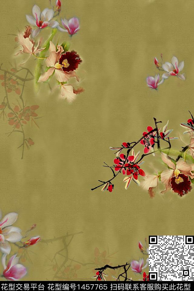 旗袍香云纱中国风数码印花花型下载（图片编号: 1457765） - 瓦栏（Walan）