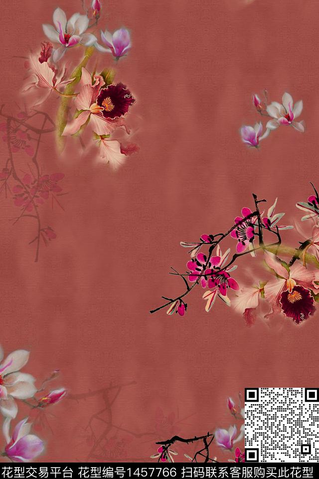 旗袍香云纱中国风数码印花花型下载（图片编号: 1457766） - 瓦栏（Walan）