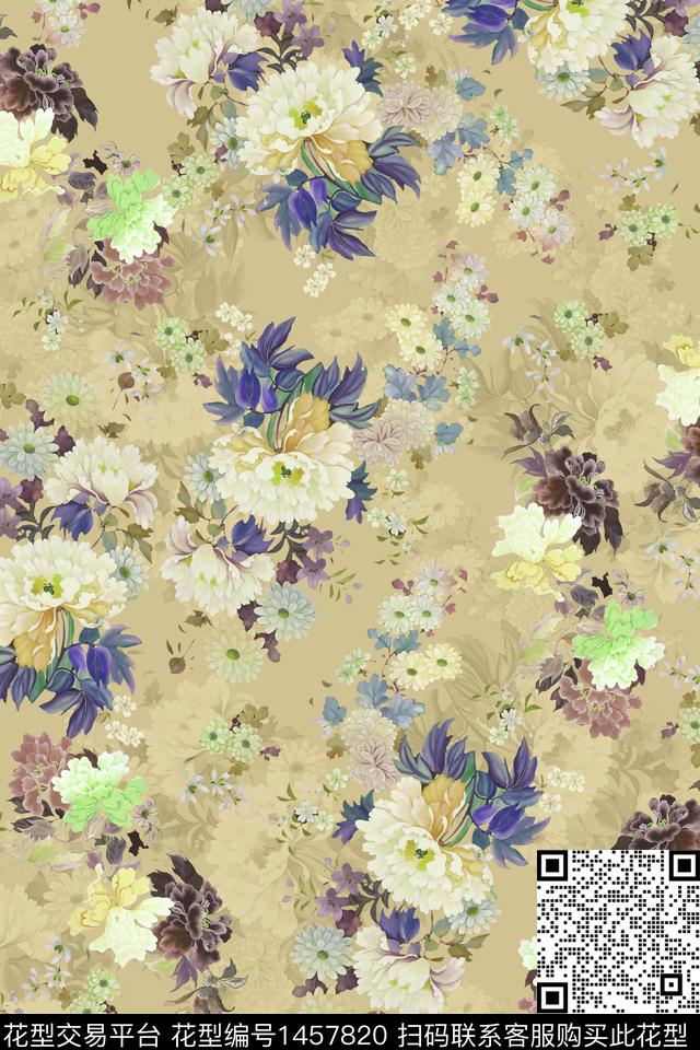 复古花卉大牌风数码印花花型下载（图片编号: 1457820） - 瓦栏（Walan）