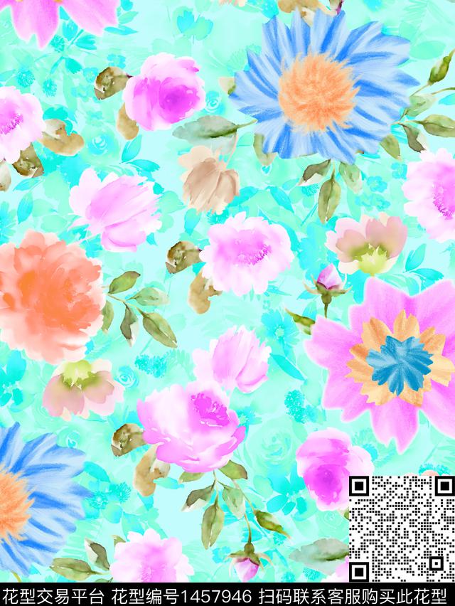 21.jpg - 1457946 - 水彩 数码花型 花卉 - 数码印花花型 － 女装花型设计 － 瓦栏