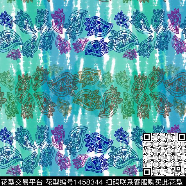 佩斯利图案扎染花型渐变数码印花花型下载（图片编号: 1458344） - 瓦栏（Walan）