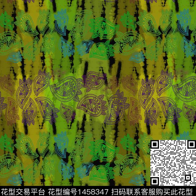 佩斯利图案扎染花型渐变数码印花花型下载（图片编号: 1458347） - 瓦栏（Walan）