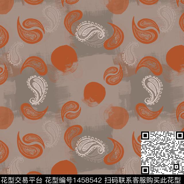 渐变笔触佩斯利图案数码印花花型下载（图片编号: 1458542） - 瓦栏（Walan）