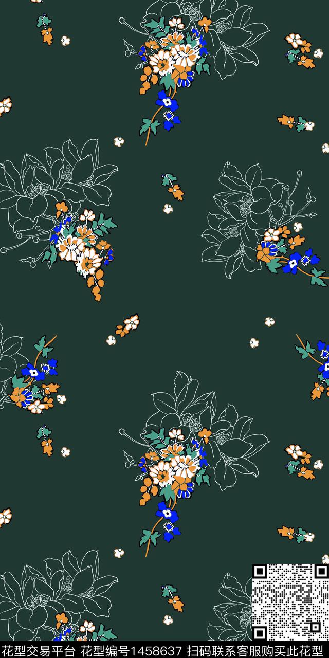 20030.jpg - 1458637 - 花卉变形 白描组合 复古 - 数码印花花型 － 女装花型设计 － 瓦栏