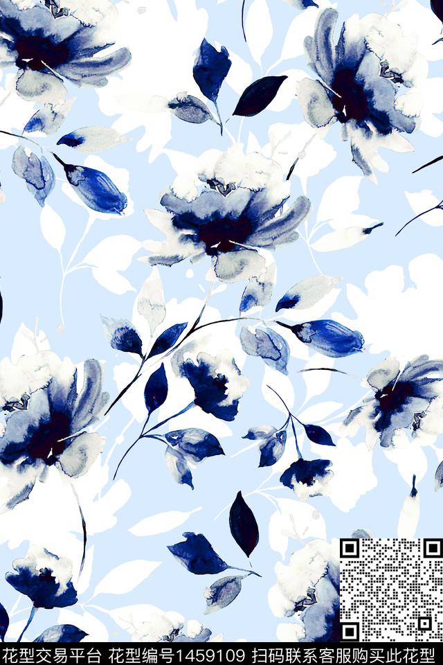 WC01505.jpg - 1459109 - 绿植树叶 水彩 抽象花卉 - 数码印花花型 － 女装花型设计 － 瓦栏