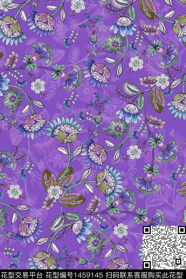 绿植树叶扎染花型佩斯利数码印花花型下载（图片编号: 1459145） - 瓦栏（Walan）