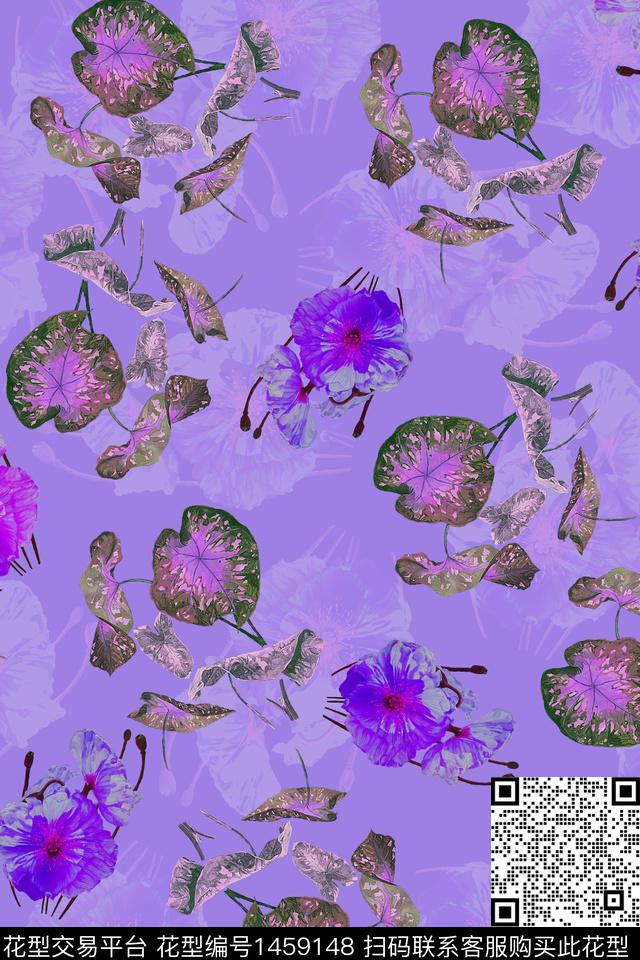花卉20068-4.jpg - 1459148 - 绿植树叶 扎染花型 花卉 - 数码印花花型 － 女装花型设计 － 瓦栏