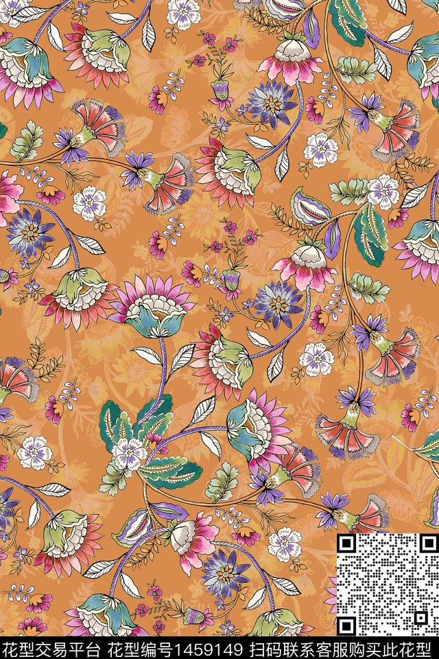 绿植树叶扎染花型佩斯利数码印花花型下载（图片编号: 1459149） - 瓦栏（Walan）