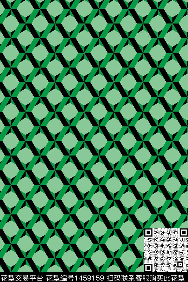 外方内元.jpg - 1459159 - 绿色 格子 几何 - 数码印花花型 － 女装花型设计 － 瓦栏