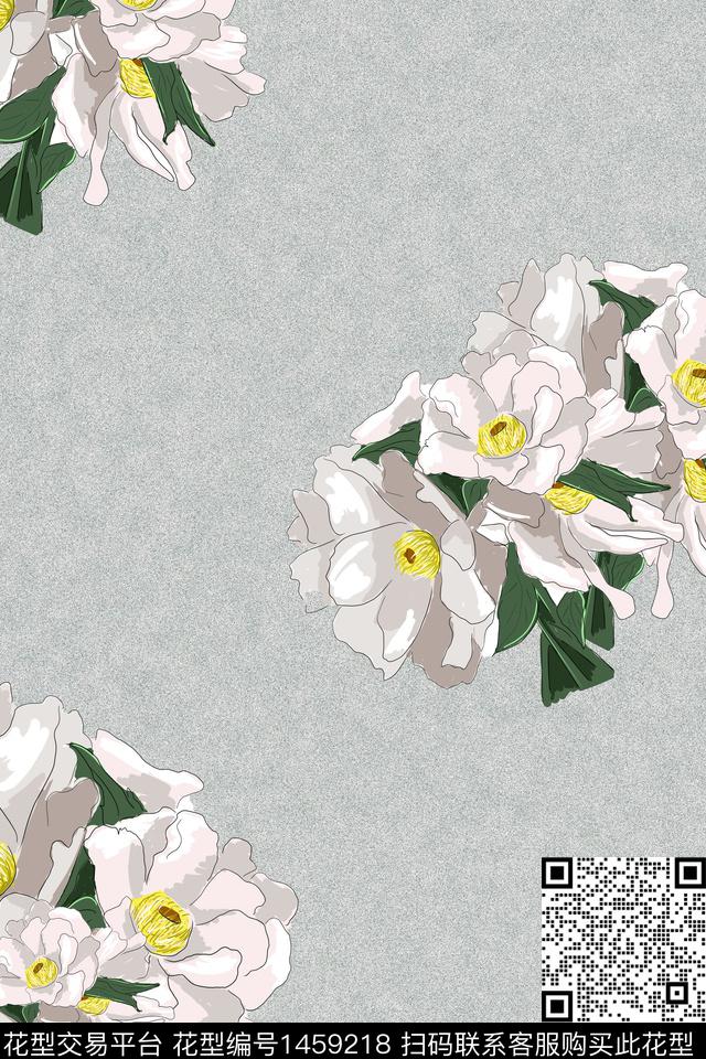 白色拼接花朵.jpg - 1459218 - 定位花 佩斯利 花卉 - 数码印花花型 － 女装花型设计 － 瓦栏