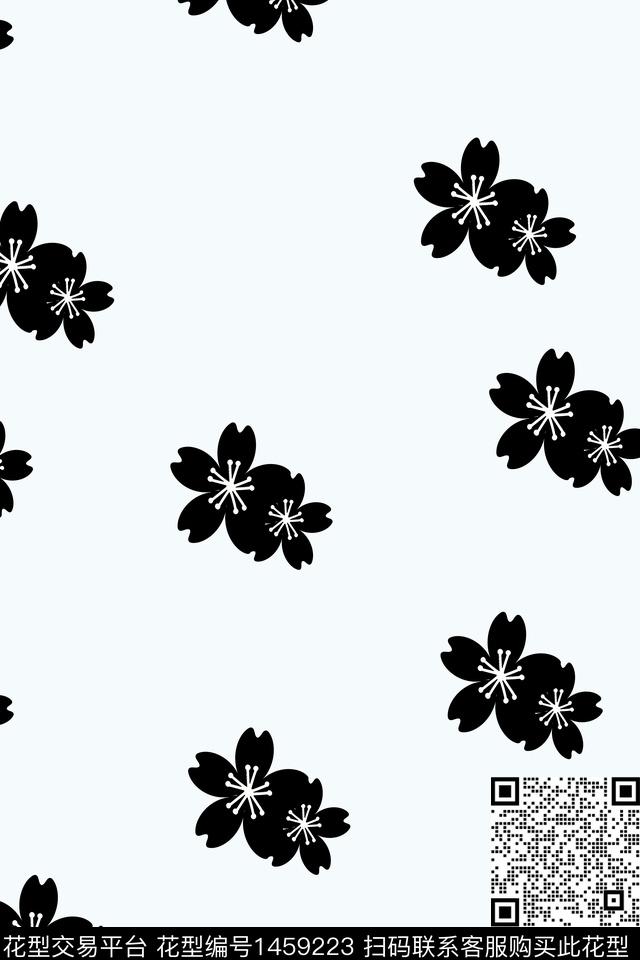 黑白花2.jpg - 1459223 - 几何 定位花 佩斯利 - 数码印花花型 － 女装花型设计 － 瓦栏