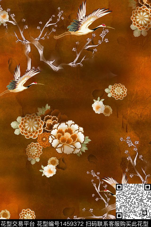 中国风仙鹤旗袍数码印花花型下载（图片编号: 1459372） - 瓦栏（Walan）