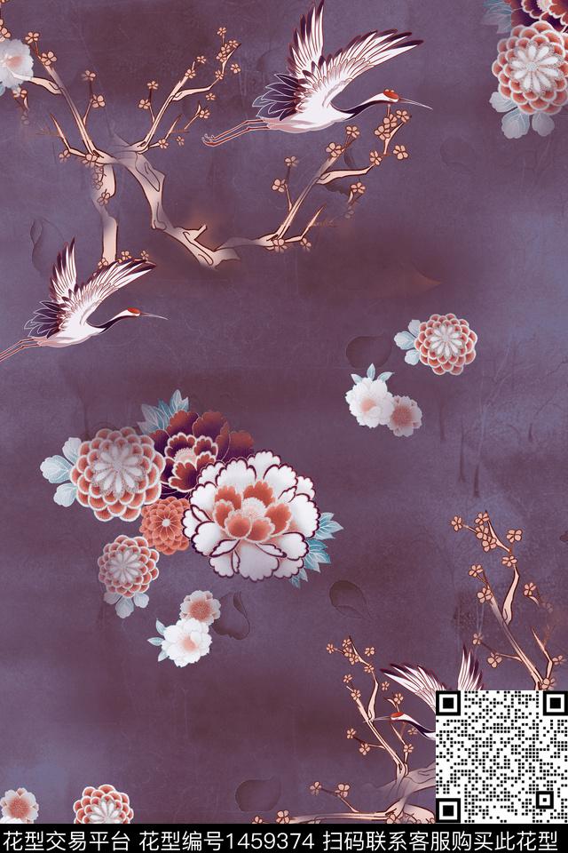 中国风仙鹤旗袍数码印花花型下载（图片编号: 1459374） - 瓦栏（Walan）