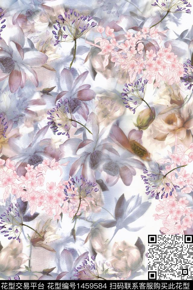www.jpg - 1459584 - 几何 几何花卉 肌理 - 传统印花花型 － 女装花型设计 － 瓦栏