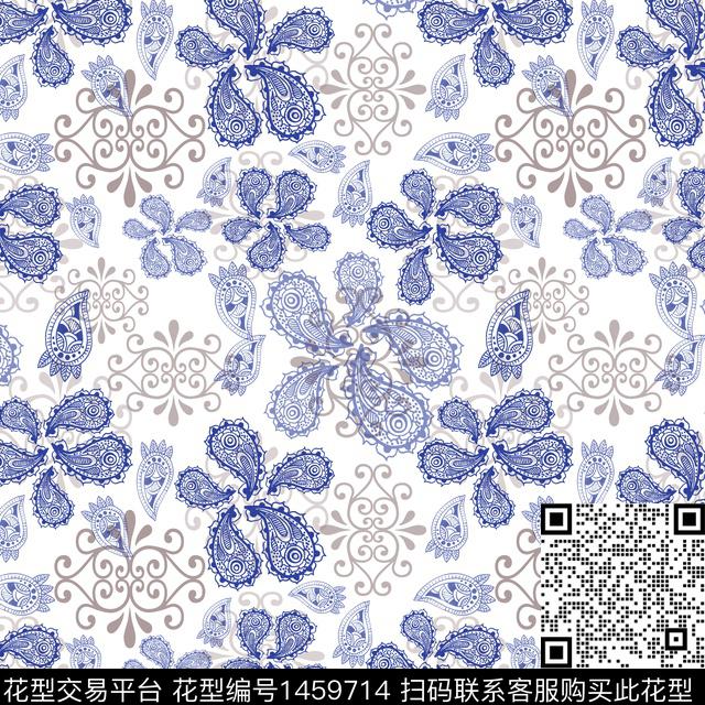 大牌风小碎花佩斯利图案数码印花花型下载（图片编号: 1459714） - 瓦栏（Walan）