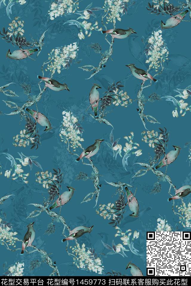 鸟花卉大牌风数码印花花型下载（图片编号: 1459773） - 瓦栏（Walan）