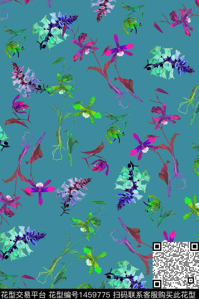 花卉大牌风香云纱数码印花花型下载（图片编号: 1459775） - 瓦栏（Walan）