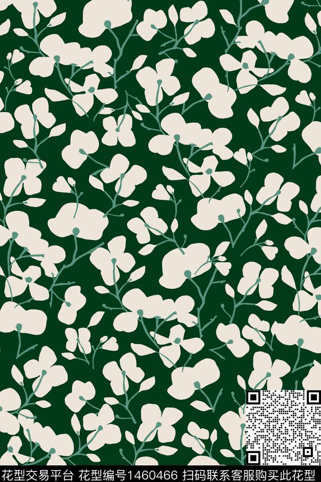 几何绿色抽象花卉数码印花花型下载（图片编号: 1460466） - 瓦栏（Walan）