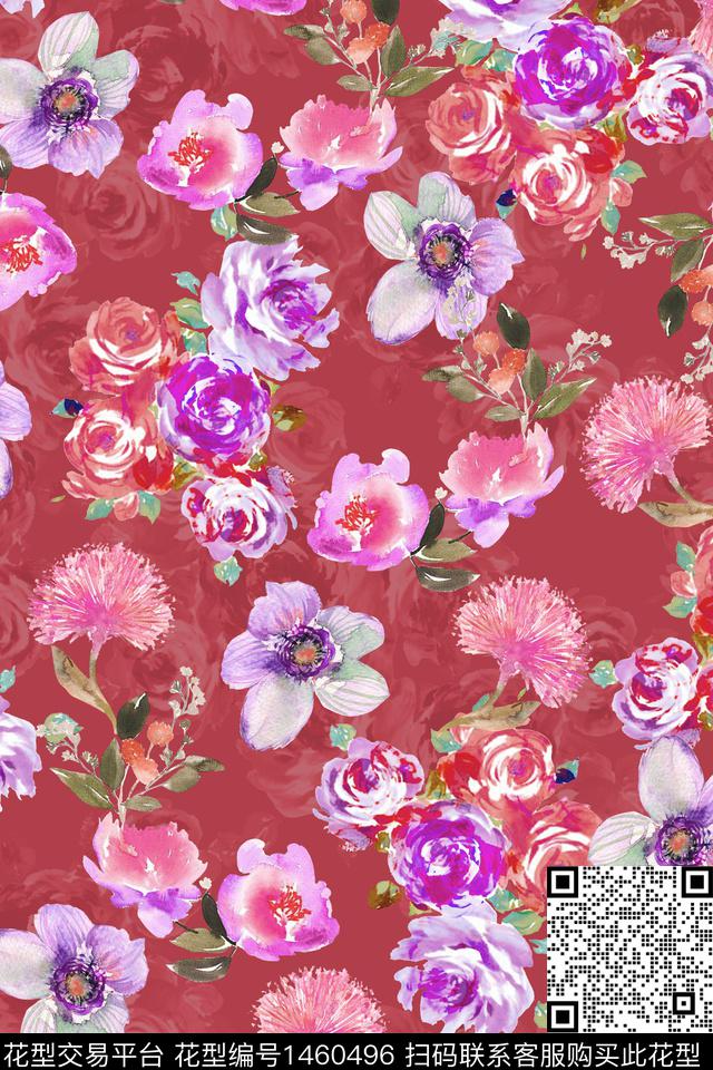 扎染花型花卉大牌风数码印花花型下载（图片编号: 1460496） - 瓦栏（Walan）