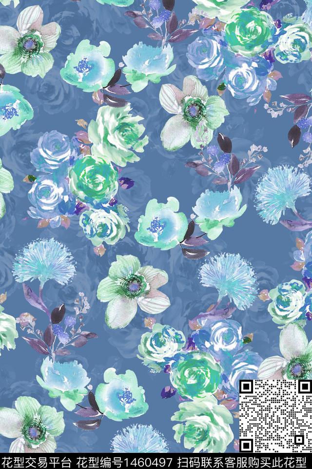 扎染花型花卉大牌风数码印花花型下载（图片编号: 1460497） - 瓦栏（Walan）