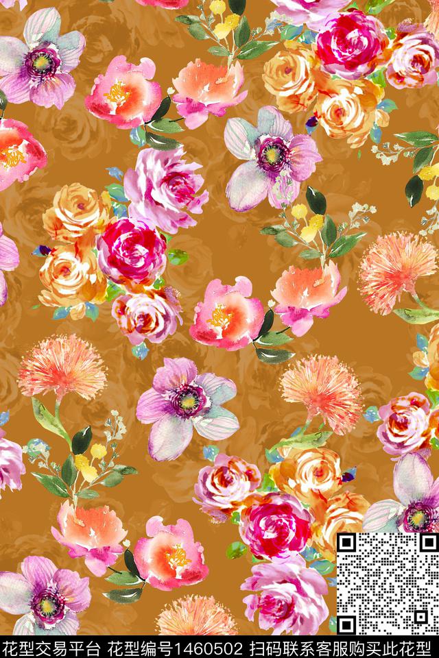 扎染花型花卉大牌风数码印花花型下载（图片编号: 1460502） - 瓦栏（Walan）