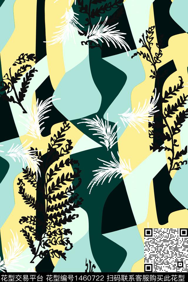 几何抽象花卉小清新数码印花花型下载（图片编号: 1460722） - 瓦栏（Walan）