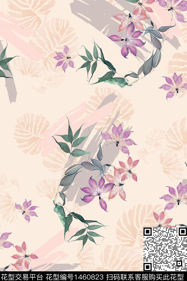 趋势花型简约花卉数码印花花型下载（图片编号: 1460823） - 瓦栏（Walan）
