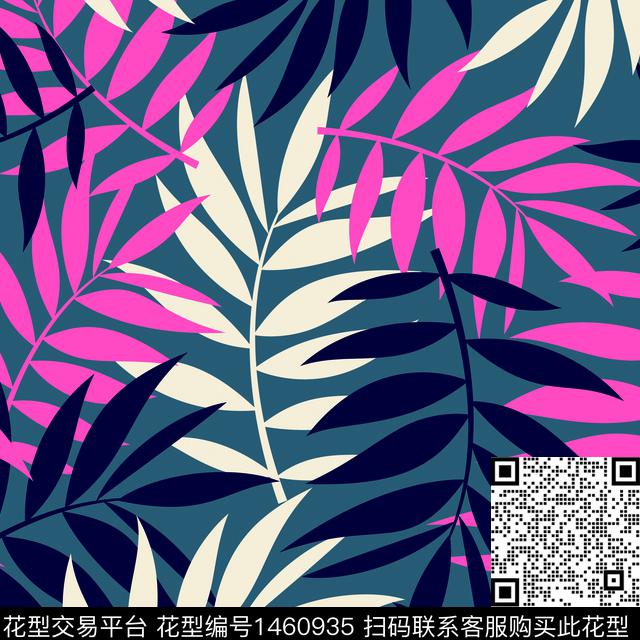 热带2鸦青.jpg - 1460935 - 绿植树叶 花卉 大牌风 - 数码印花花型 － 泳装花型设计 － 瓦栏