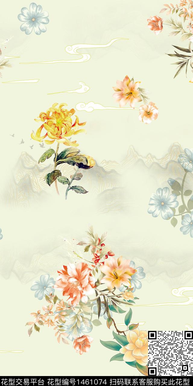 qx2290.jpg - 1461074 - 时尚 旗袍 中国 - 数码印花花型 － 女装花型设计 － 瓦栏