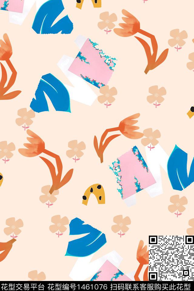 简约抽象花卉小清新数码印花花型下载（图片编号: 1461076） - 瓦栏（Walan）