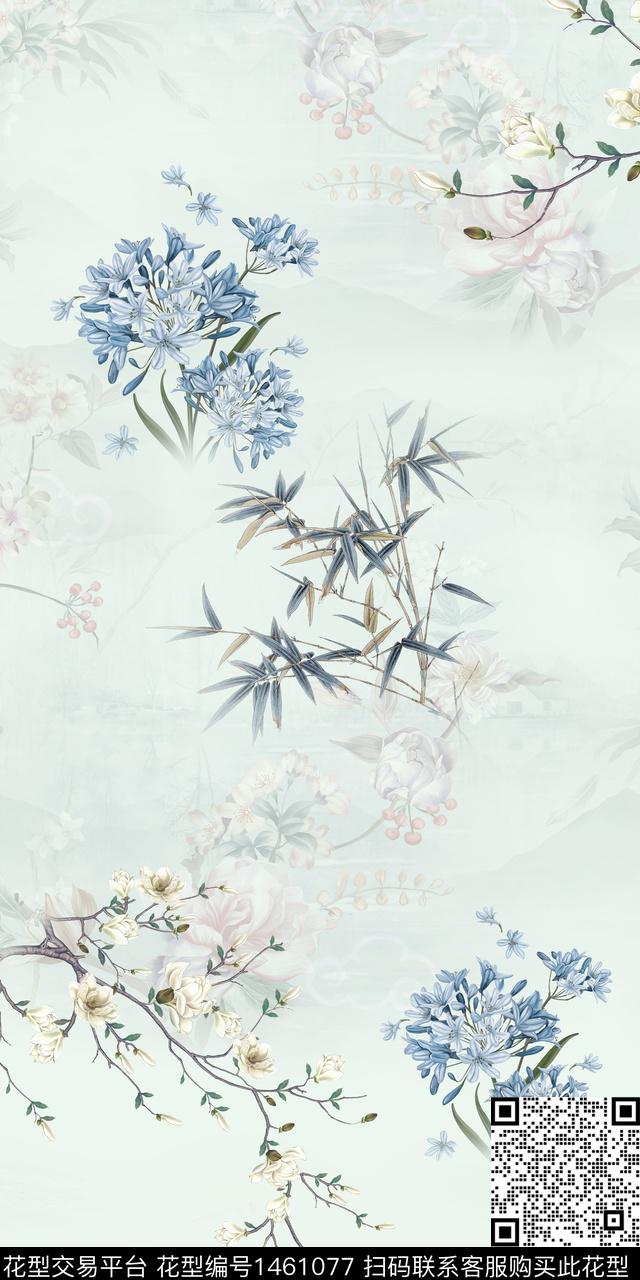 qx2292.jpg - 1461077 - 时尚 旗袍 中国 - 数码印花花型 － 女装花型设计 － 瓦栏