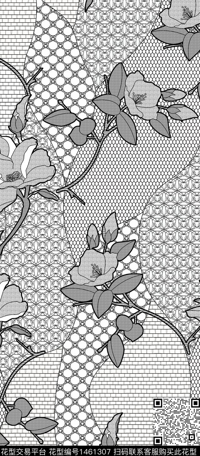 s_391732-83K.jpg - 1461307 - 黑白花型 数码花型 趋势花型 - 数码印花花型 － 女装花型设计 － 瓦栏