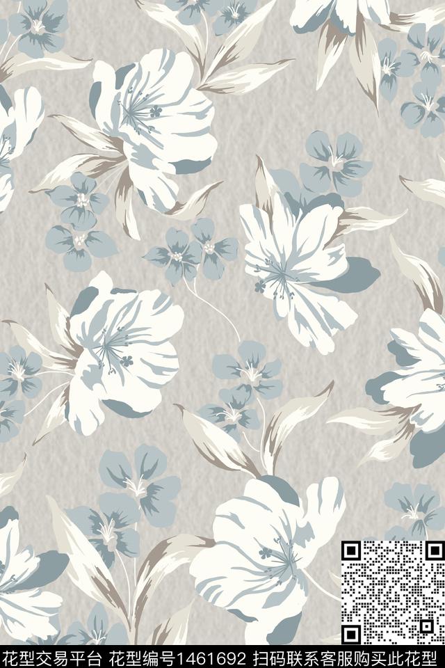 花稿2.jpg - 1461692 - 灰色花 提花花型 绘画 - 数码印花花型 － 床品花型设计 － 瓦栏