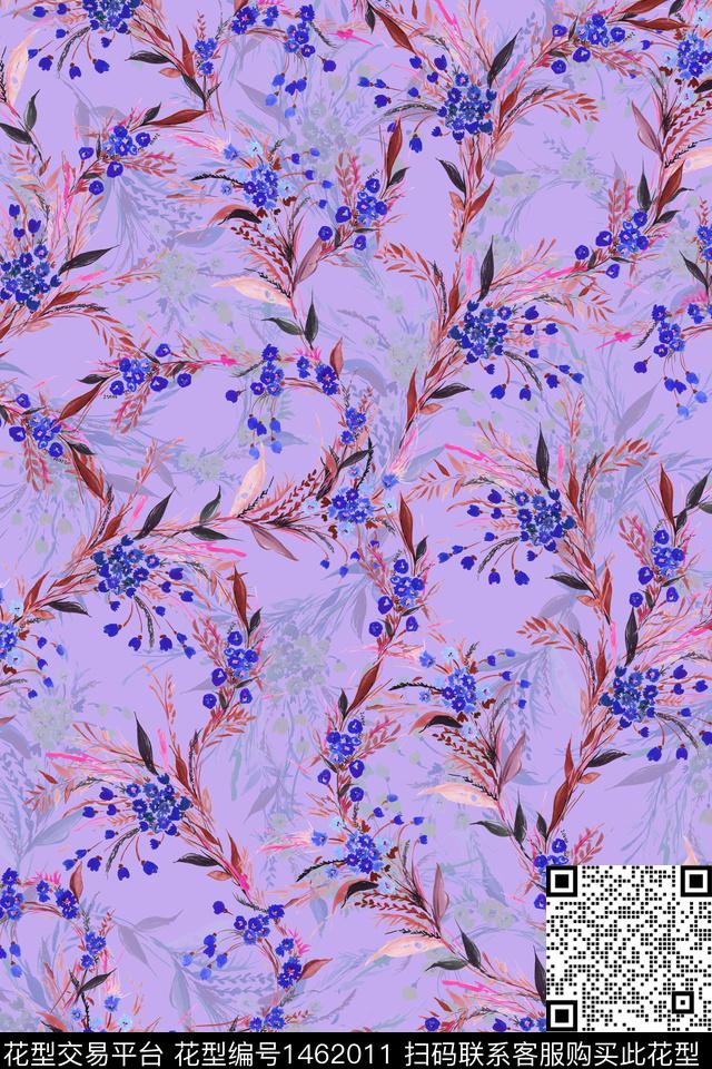 花卉大牌风香云纱数码印花花型下载（图片编号: 1462011） - 瓦栏（Walan）