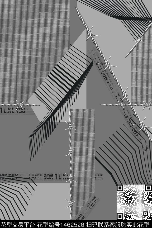 线条几何文字数码印花花型下载（图片编号: 1462526） - 瓦栏（Walan）