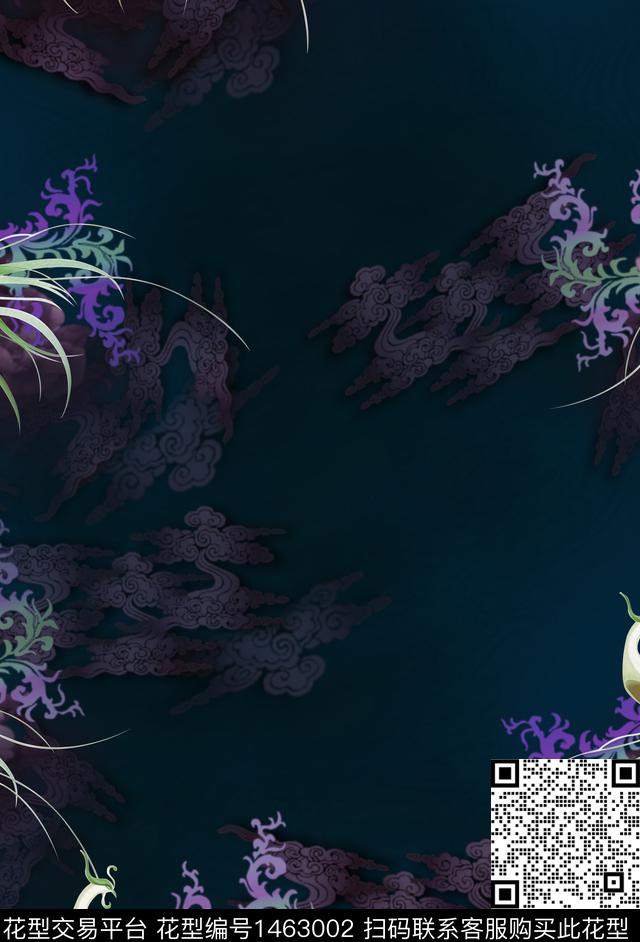 2021-11-14凤凰.jpg - 1463002 - 凤凰 中国风定位花 天空 - 数码印花花型 － 女装花型设计 － 瓦栏
