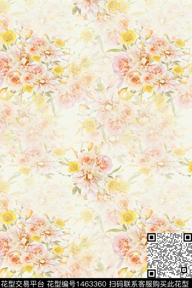 16粉色大花.jpg - 1463360 - 字母 定位花 几何 - 数码印花花型 － 女装花型设计 － 瓦栏
