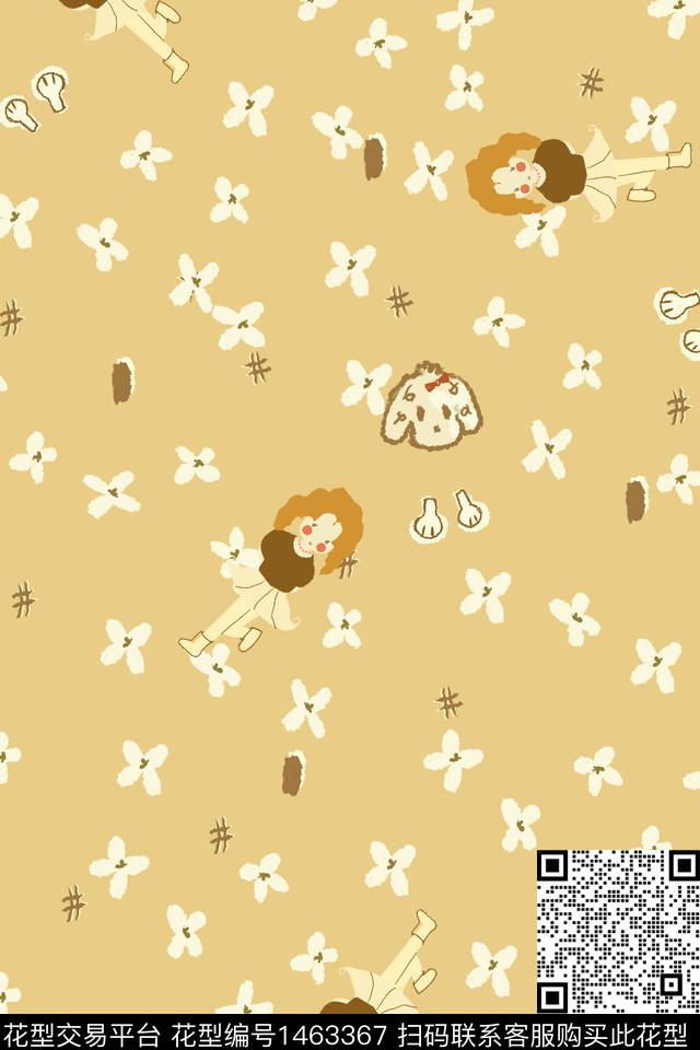 卡通人物花卉手绘数码印花花型下载（图片编号: 1463367） - 瓦栏（Walan）
