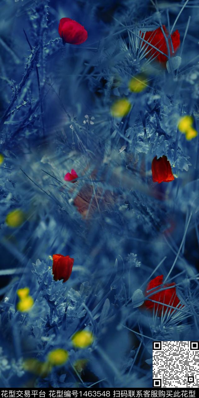 1.jpg - 1463548 - 烂花花型 冷色 玫瑰花 - 数码印花花型 － 女装花型设计 － 瓦栏
