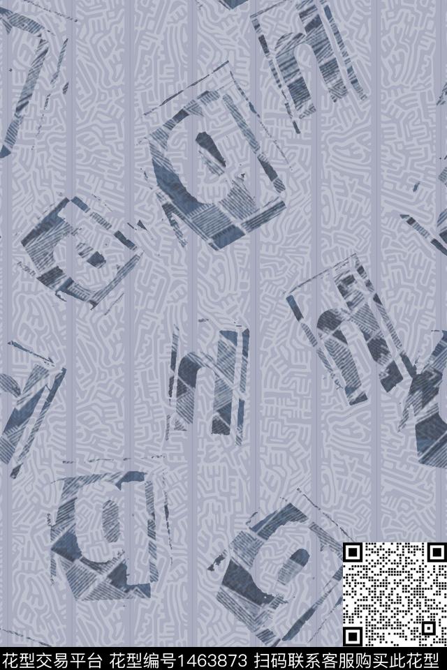 文字男装抽象数码印花花型下载（图片编号: 1463873） - 瓦栏（Walan）