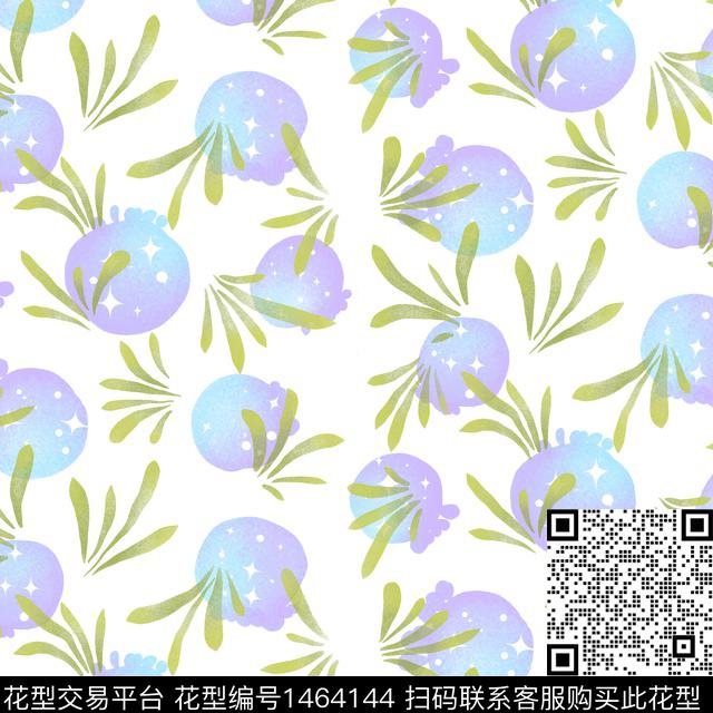小蓝莓.jpg - 1464144 - 水彩 简约 绘画 - 传统印花花型 － 女装花型设计 － 瓦栏