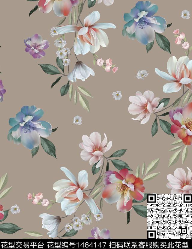 定位花绿植树叶数码花型数码印花花型下载（图片编号: 1464147） - 瓦栏（Walan）
